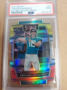 2021 Select Concourse Red & Yellow Prizm Die-Cut Trevor Lawrence PSA 9 Rookie RC - Bild 1 von 2