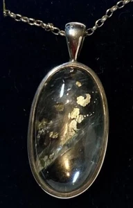 Quartz with Pyrite inclusions pendant, 925 Sterling Silver Necklace Wcertificate - Picture 1 of 14