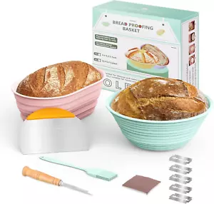 Silicone Banneton Bread Proofing Baskets, 9 Inch round & 10 Inch Oval Foldable S - Picture 1 of 12