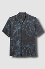 $165 Theory Mens Blue Noll Print Short Sleeve Button-Up Shirt Size Xl