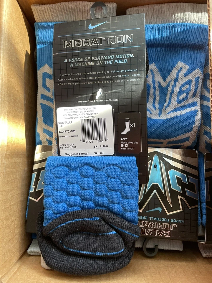 NIKE VAPOR CREW SOCK Calvin Johnson MEGATRON Large CJ81 Lions Transformers HOF - Image 1 of 1