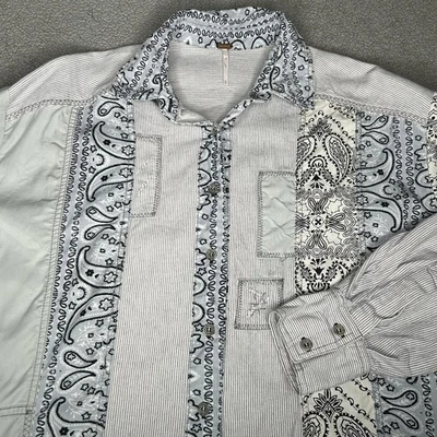 Free People Shirt Womens XS Bandana Paisley Patchwork Button Front Boho Oversize - Image 1 of 4