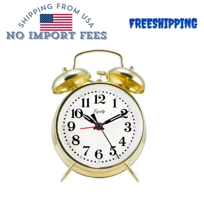 Equity by La Crosse analógico 4,5 pulgadas Cloc de alarma redondo de metal dorado doble campana llave viento Foto 1 de 4