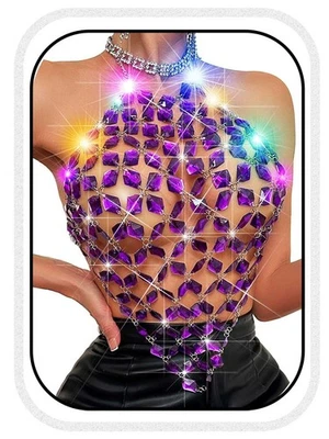 Cadena LED Cristal Cuerpo Iluminar Pecho Joyería Mujeres Brillante Estrás Top Foto 1 de 4