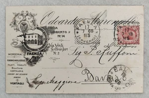 cartolina ravenna faenza pubblicitarie merceria viaggiata 1908 formato piccolo - Picture 1 of 14