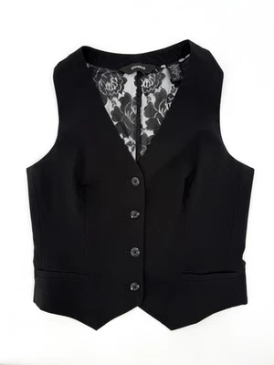 Chaleco Vintage Express Mujer 7/8 Negro Encaje Y2K Botón Chaleco Ajustable Foto 1 de 4