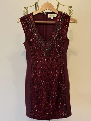 Needle and Thread Women's Burgundy Embroidered Sequin Dress Size 10 - Image 1 of 4