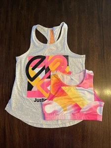 NWOT Justice Girls Gray Glitter Shirt and Pink Yellow Sports Bra 10 - Picture 1 of 5