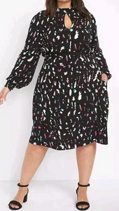 Lane Bryant Women's Jersey Fit & Flare Dress 18/20 Black Mock Neck Long Sleeve - Picture 1 of 16