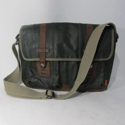 Fossil Messenger Bag Mens Green Brown Canvas Leather Laptop Shoulder Satchel - Image 1 of 4