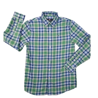Vineyard Vines Performance Flannel Blue Green Plaid Button Up Shirt Boys Large - Image 1 of 4
