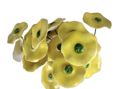 10 Polish Yellow Ceramic Flowers with Green Pistils 10" Stem Made in Poland - Image 1 of 4