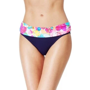 Anne Cole Floral Fold Over Mid-Rise Bikini Bottoms Indigo Floral S Small NWT - Picture 1 of 3