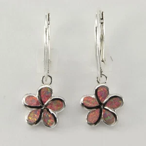 Mex. Fire - FIRE OPAL Flower Dangle Leverback Earrings 925 STERLING SILVER #16e - Bild 1 von 3