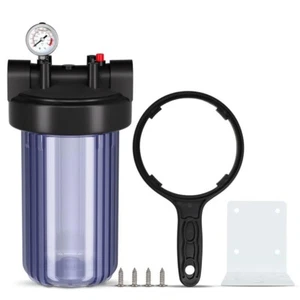 PUREPLUS 10"x4.5" Whole House Water Filter Housing–Universal with Pressure Gauge - Picture 1 of 3