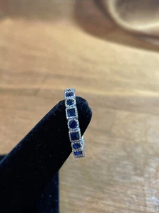 STERLING SILVER STACKER RING WITH ROUND AND SQUARE BLUE CZ'S. SIZE 9 - Picture 1 of 5