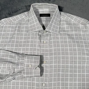 Canali Dress Shirt Mens XL White Gray Plaid Houndstooth Check Long Sleeve Italy - Picture 1 of 13