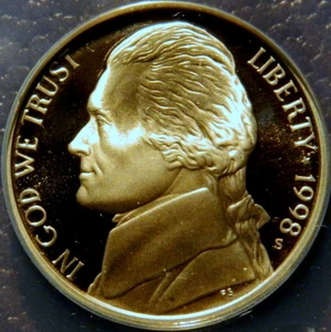 1998 S PROOF JEFFERSON NICKEL ANACS CERTIFIED PF 68, DEEP CAMEO - Picture 1 of 4