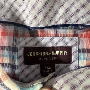 JOHNSTON MURPHY Dress Shirt Mens 2XL Multicolor Check Plaid Flip Cuff - Picture 1 of 6