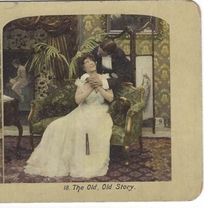 "The Old Story" (Pareja enamorada/romance), alrededor de 1900 Stereoview - Imagen 1 de 3