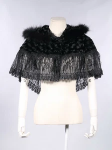 Gothic Lolita Steampunk viktorianisch entzückend Plüsch Fell & Spitze schwarz Kapuze Cape - Bild 1 von 10