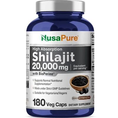NusaPure Shilajit 20.000 mg por porción | 180 cápsulas vegetales | Sin OGM, sin gluten Foto 1 de 4