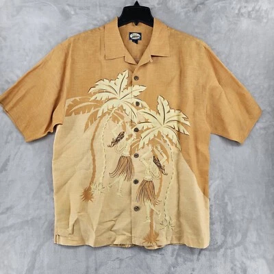 Camisa de Colección Tommy Bahama Para Hombres Mediana Naranja Lino Hawaiana Abotonada Hula Girl Foto 1 de 4