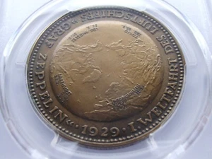 Weimar Zeppelin Airship Flight Los Angeles . Medal rare in brass 1929 PCGS SP 65 - Picture 1 of 2