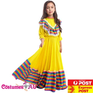 Girls Spanish Princess Costume Flamenco Dancer Mexico Mexican Salsa Kids Dress - Picture 1 of 9