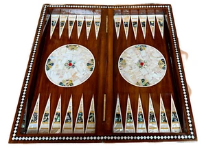 Handmade, Wooden Backgammon Board, Wood Chess Board, Mother of Pearl Inlay (17") - Picture 1 of 15