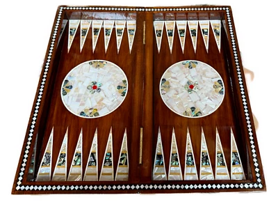 Handmade, Wooden Backgammon Board, Wood Chess Board, Mother of Pearl Inlay (17") - Image 1 of 4