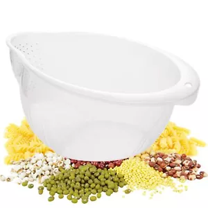 Rice Washer Strainer Bowl Plastic Side Drainers For Washing Rinsing Small Grain  - Picture 1 of 7