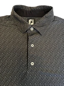 FootJoy FJ Men's Large Golf Polo Shirt Black Geometric Print Short Sleeve - Picture 1 of 8