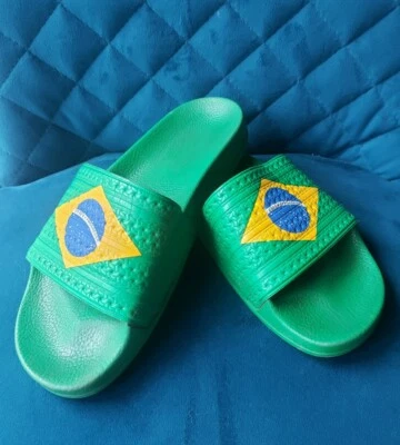 Adidas Originals BRAZIL Adilette Sandals FLAGS Men's US 8 Made in Italy D65794 - Image 1 of 4