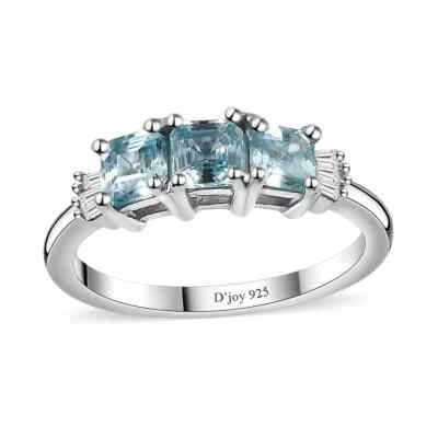 Gorgeous!! 1.70ctw Cambodian Blue Zircon & Diamond Ring Rhodium Plated Size 9 - Image 1 of 4