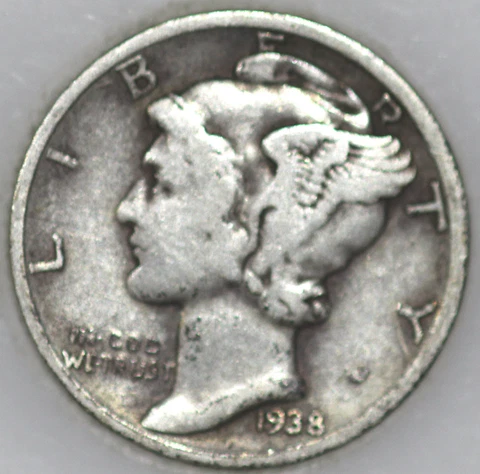 1938-D Mercury Dime 90% Silver, Popular Collector Coin As Shown [SN01] Cover