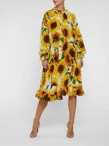 ECHT Dolce&Gabbana Seidenkleid Sonnenblumen Blumen Print IT 48 S-L - Bild 1 von 14