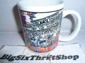 Denver Broncos Coffee Mug Vintage Stadium Comic Los Angeles Raiders Cup 12 OZ - Picture 1 of 5