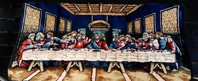 Lot of 2 Tapestry Wall Hangings SACRED HEART OF JESUS & THE LAST SUPPER - Image 1 of 4