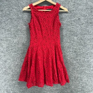 City Studio Dress Girls 3 Juniors Red Floral Crochet Sheath Midi Zipper Lined - Picture 1 of 7
