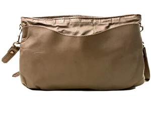 Vintage 1980’s Dark Taupe Leather Shoulder Bag Purse With Detachable YKK Zipper - Picture 1 of 8