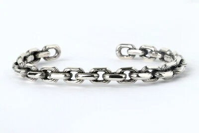Brazalete de joyería de brazalete abierto de plata esterlina 925 con eslabones de cadena de motociclista real para hombre Foto 1 de 4