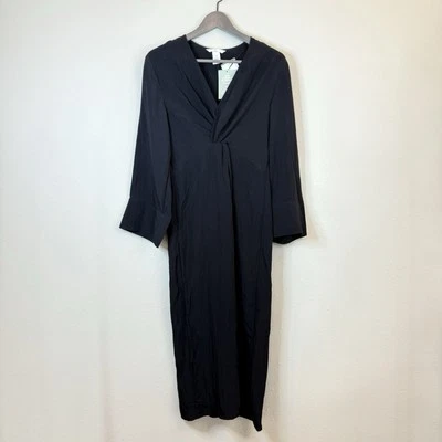 H&M Women’s Wrap Neck 3/4 Sleeve Black Caftan Midi Dress Size XS NWT - Image 1 of 4
