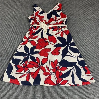 Liz Claiborne Dress Women8 White Floral Sleeveless Belted Hawaiian Linen Blend - Image 1 of 4