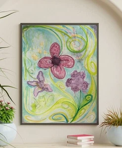 9x12” Beryl Rivkah UNFRAMED Original- Fairy Garden Watercolor Painting On Paper - Picture 1 of 6