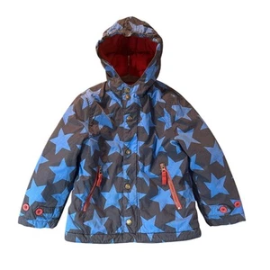 Mini Boden Boys Star Print Jacket Coat Blue Red Parka Winter Fleece Lined 4 5 - Picture 1 of 9