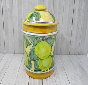 Vintage mexikanische handbemalte Zitronen Design Keramik Kanister mit Deckel signiert - Bild 1 von 9