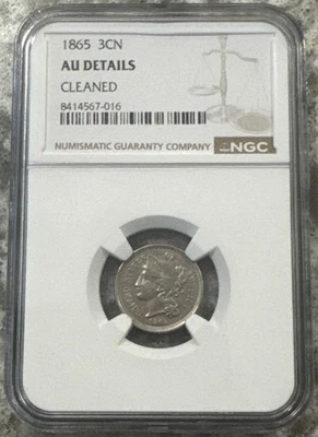 1865 3 CENT NICKEL AU Details NGC  - Image 1 of 4