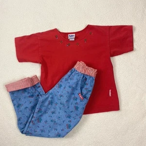 Rare Vintage 90s Oshkosh B'gosh Girls Cherry Outfit Pants T Shirt Size 5 - Picture 1 of 9