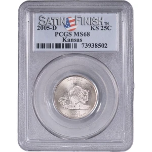 2005-D 25c Kansas State Quarter - Satin Finish ~ PCGS MS68 - Picture 1 of 2